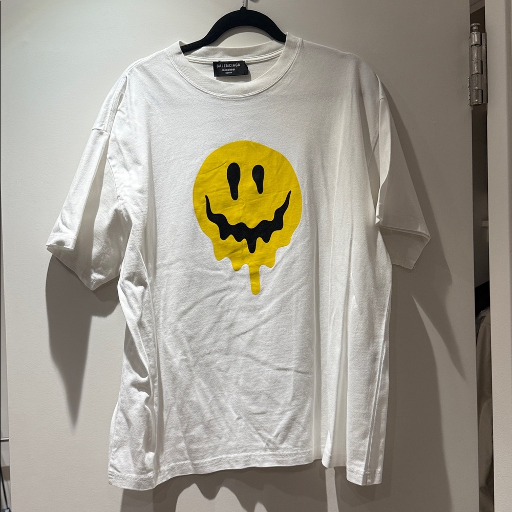 Balenciaga White Tee with Dripping Yellow Graphic